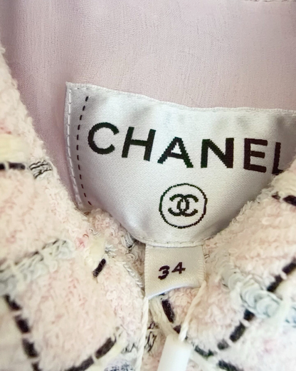 Chanel 25C Checked Tweed Mini Dress Pink, White, Black FR 34
