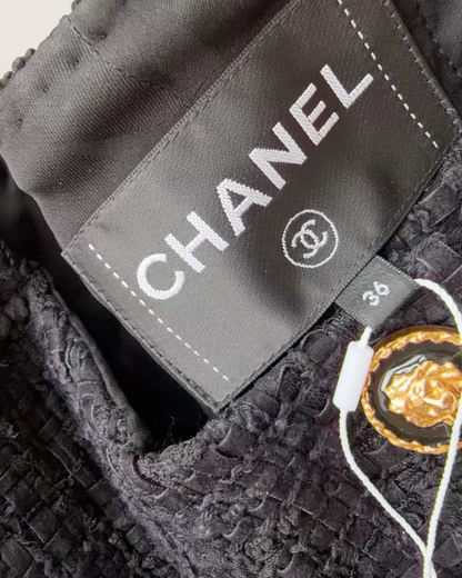 Chanel 21A Tweed Chain-Trim Jacket Black, Burgundy, Gold FR 36