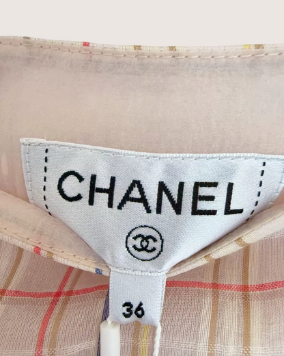 Chanel 20C Plaid Ruffled Mid-Length Skirt Pink, Beige/Ecru, Multicolor FR 36
