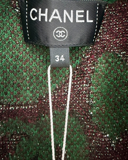 Chanel 23A Leopard Knit Cardigan Green, Black, Burgundy, Multicolor FR 34