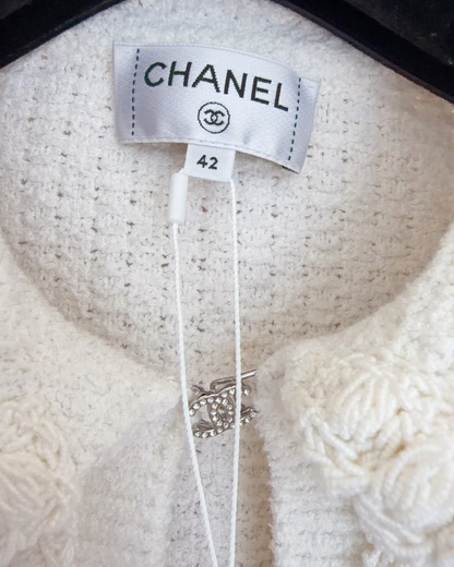 Chanel 25P Peter Pan Collar Cardigan White FR 42