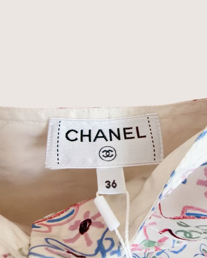 Chanel 25C Fish Print Camisole Top White, Multicolor FR 36