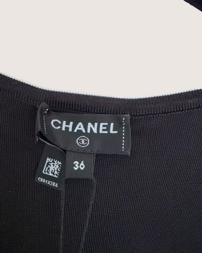 Chanel 26S Contrast-Trim V-Neck Tank Top Black, White FR 36