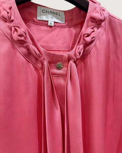 Chanel Silk Tie-Front Top Pink FR 36
