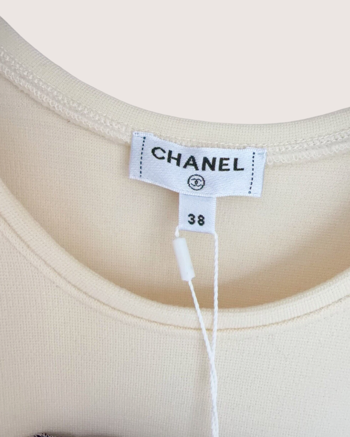 Chanel 20A Wool Camellia CC Tank Top Beige/Ecru, Black FR 38