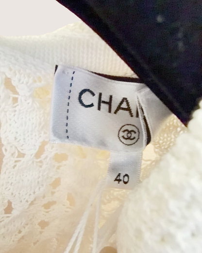 Chanel 26C Belted Openwork Sweater White FR 40