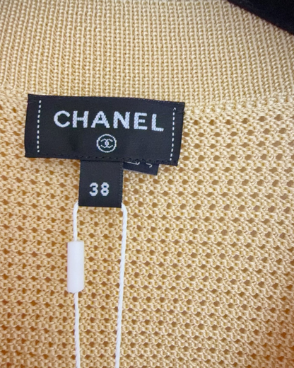 Chanel 26S Openwork V-Neck Vest Yellow FR 38