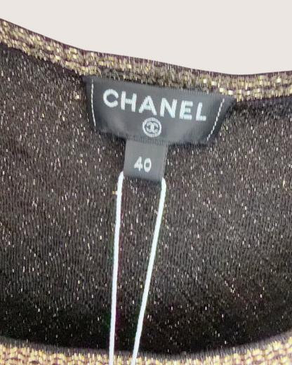 Chanel 20A Sequin Long-Sleeve Top Black, Gold, Silver FR 40