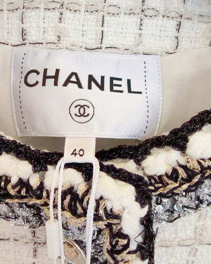 Chanel 25S Tweed Cropped Jacket Beige/Ecru, Black, Multicolor FR 40