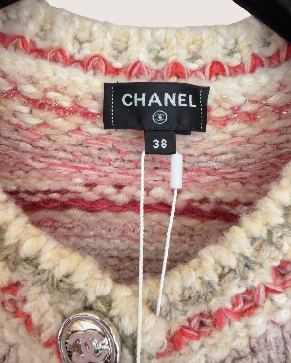 Chanel 24B Cropped Striped Cashmere Cardigan Pink, Beige/Ecru, Multicolor FR 38