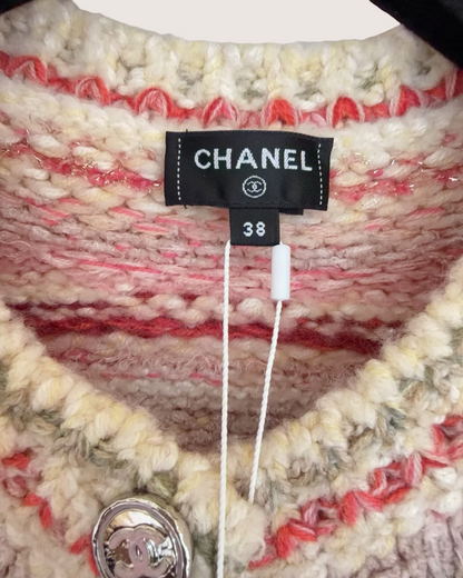 Chanel 24B Cropped Striped Cashmere Cardigan Pink, Beige/Ecru, Multicolor FR 38