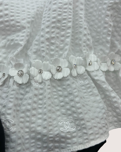 Chanel 26C Floral-Trim Peplum Camisole Top White FR 34