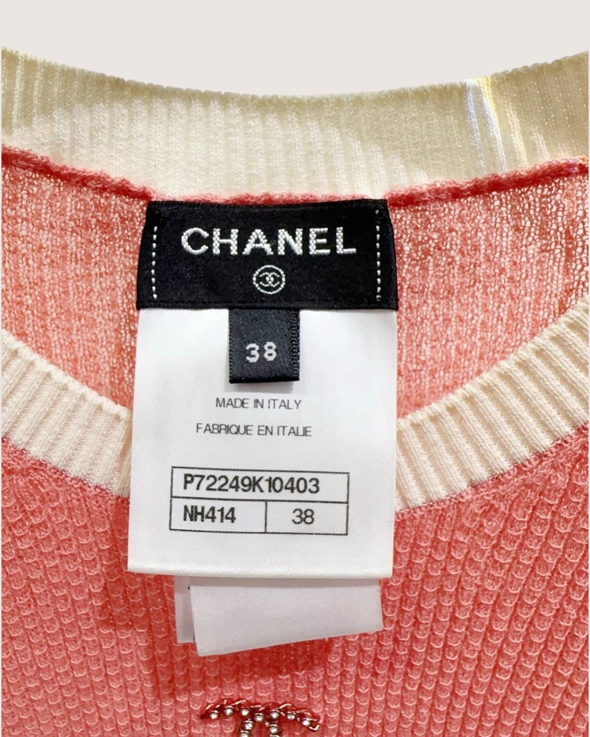 Chanel Crystal CC Short-Sleeve Top Pink, White FR 38
