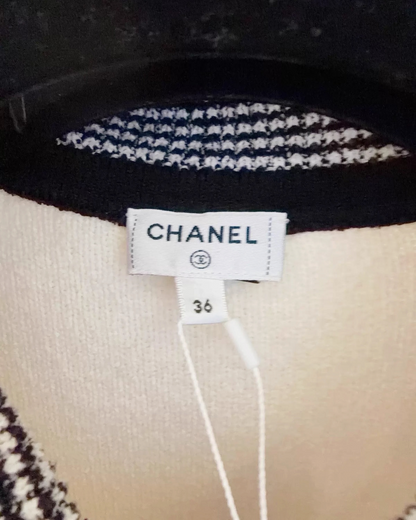 Chanel Bouclé-Trim Polo Sweater Beige/Ecru, Black FR 36