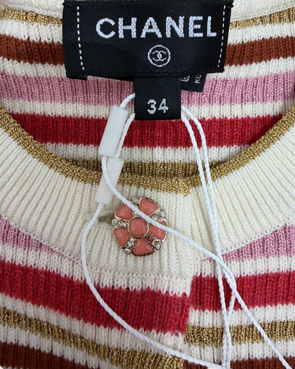 Chanel 26C Striped Short-Sleeve Top Pink, Red, Beige/Ecru, Multicolor FR 34