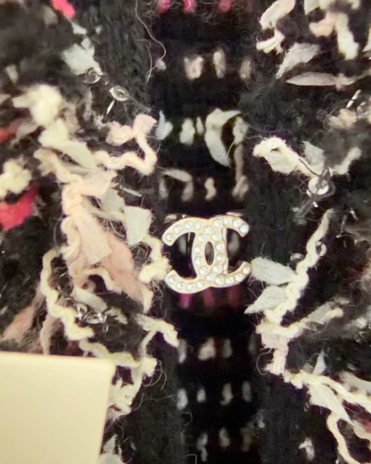 Chanel 24B Sequin Tweed Jacket Black, White, Pink, Multicolor FR 34