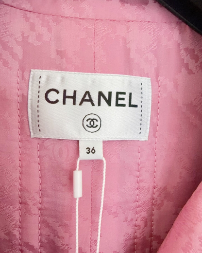 Chanel 24A Houndstooth Tweed Coat Black, White, Pink FR 36