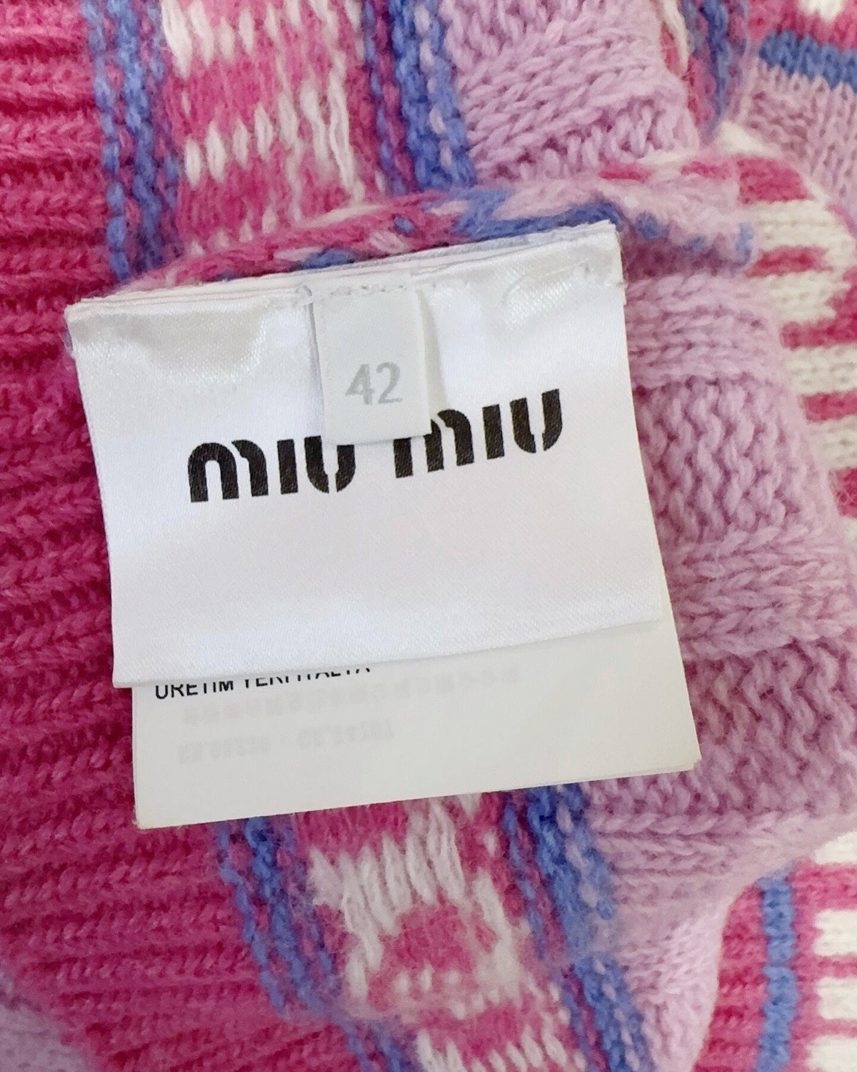 Miu Miu Wool Heart Logo Sweater Pink, Purple, White FR 42