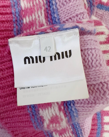 Miu Miu Wool Heart Logo Sweater Pink, Purple, White FR 42