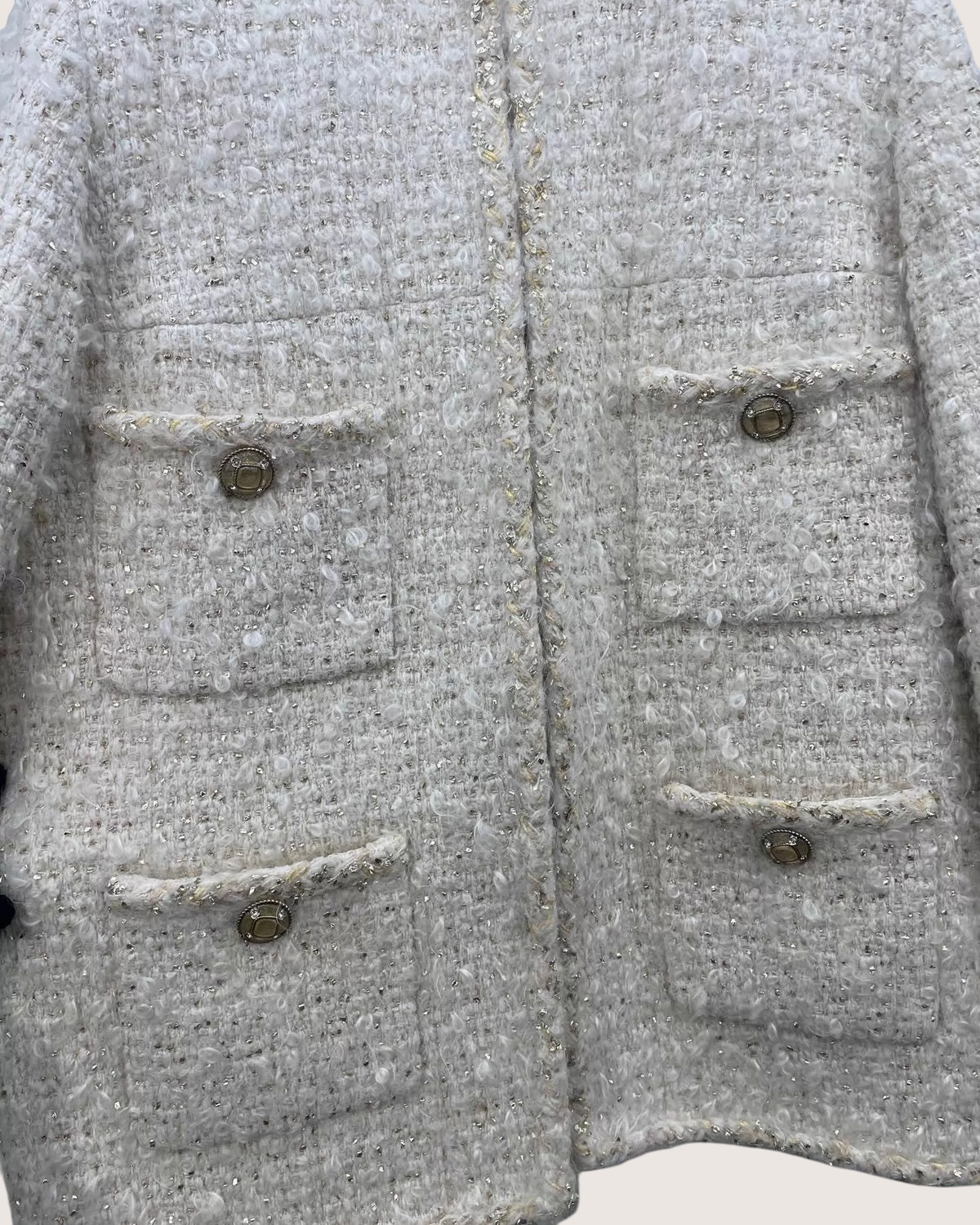 Chanel 19A Four-Pocket Tweed Jacket Beige/Ecru FR 38