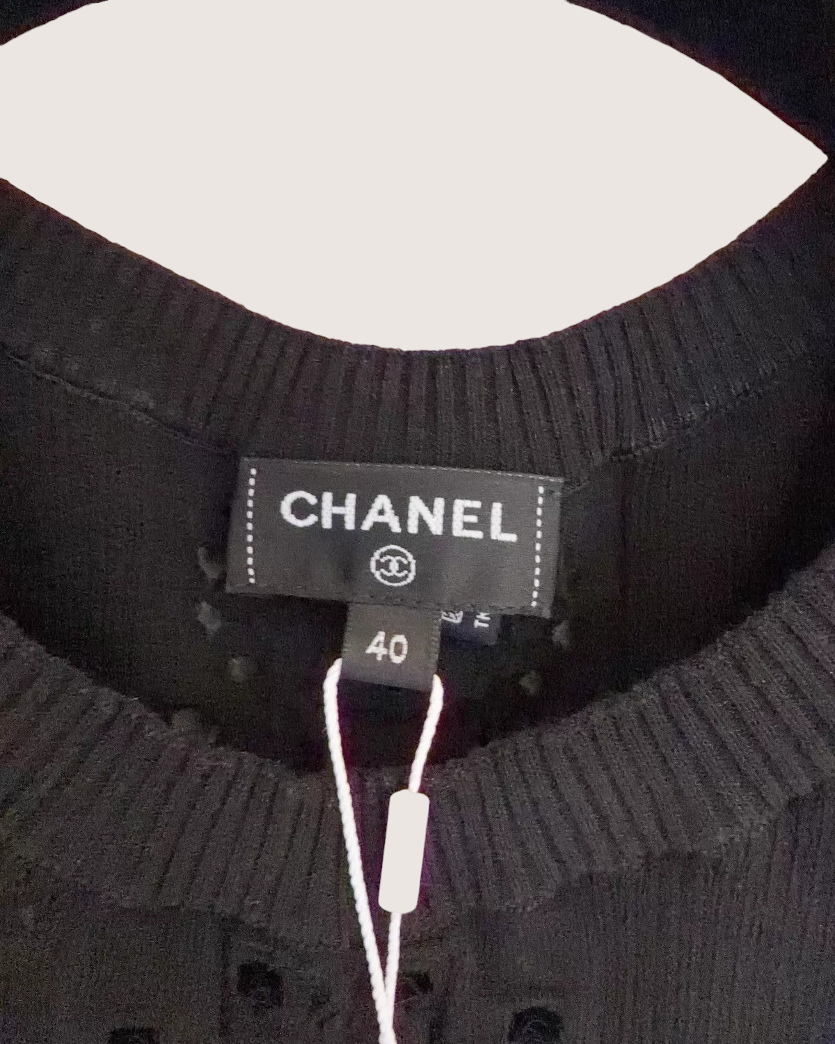 Chanel Short-Sleeve Openwork Logo Dress Black FR 40