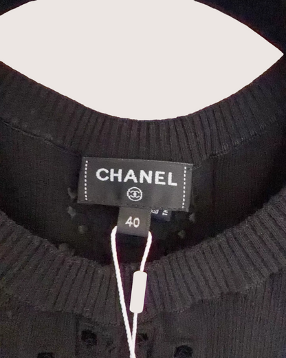 Chanel Short-Sleeve Openwork Logo Dress Black FR 40