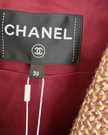 Chanel 23A Tweed Vest Brown, Burgundy FR 36