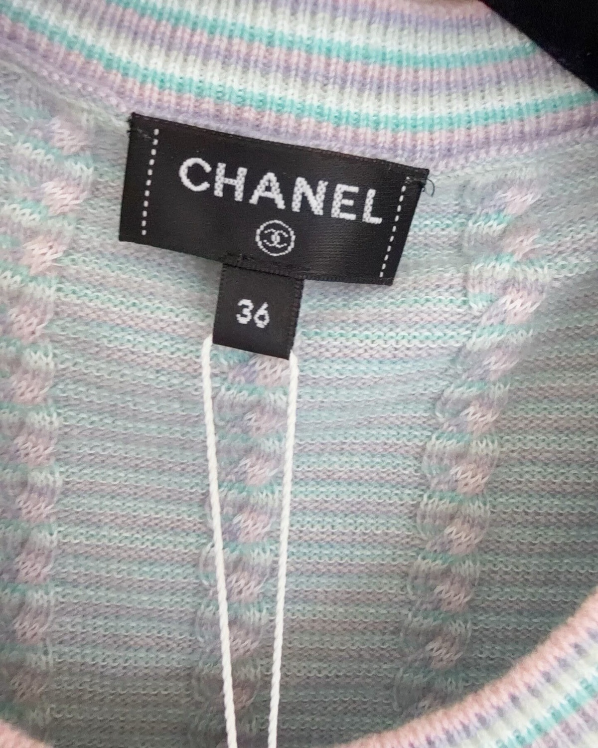 Chanel 25B Cashmere Striped Ruffle-Cuff Cardigan Blue, Green, Multicolor FR 36