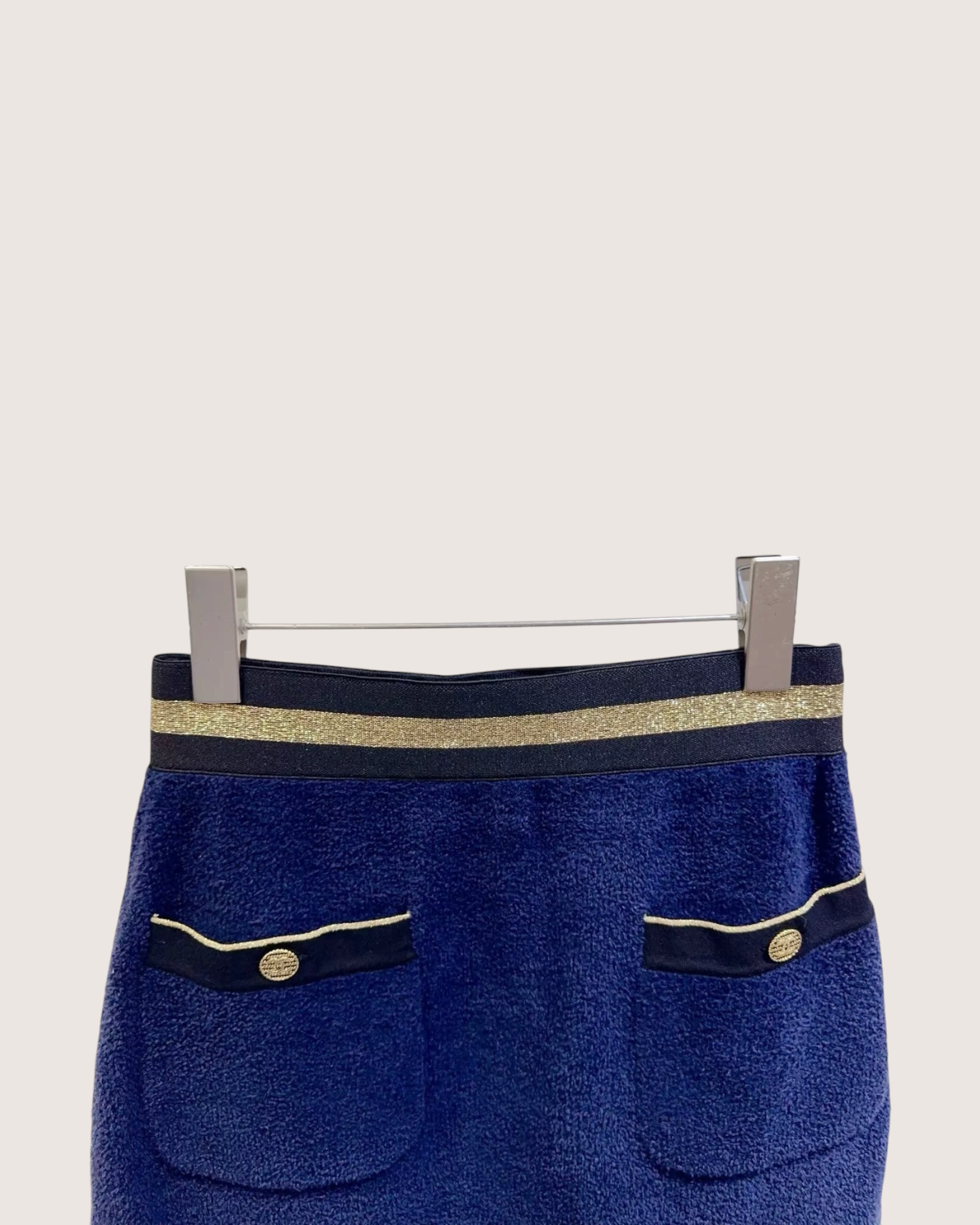Chanel Bouclé CC Mini Skirt Navy, Black, Gold FR 34
