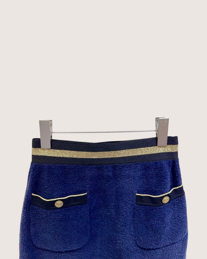 Chanel Bouclé CC Mini Skirt Navy, Black, Gold FR 34