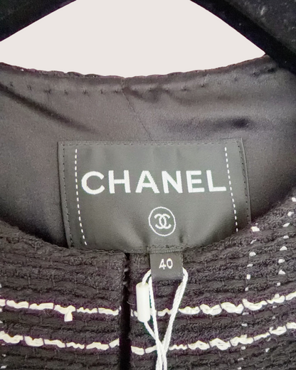 Chanel 23A Tweed Coat Black, White FR 40