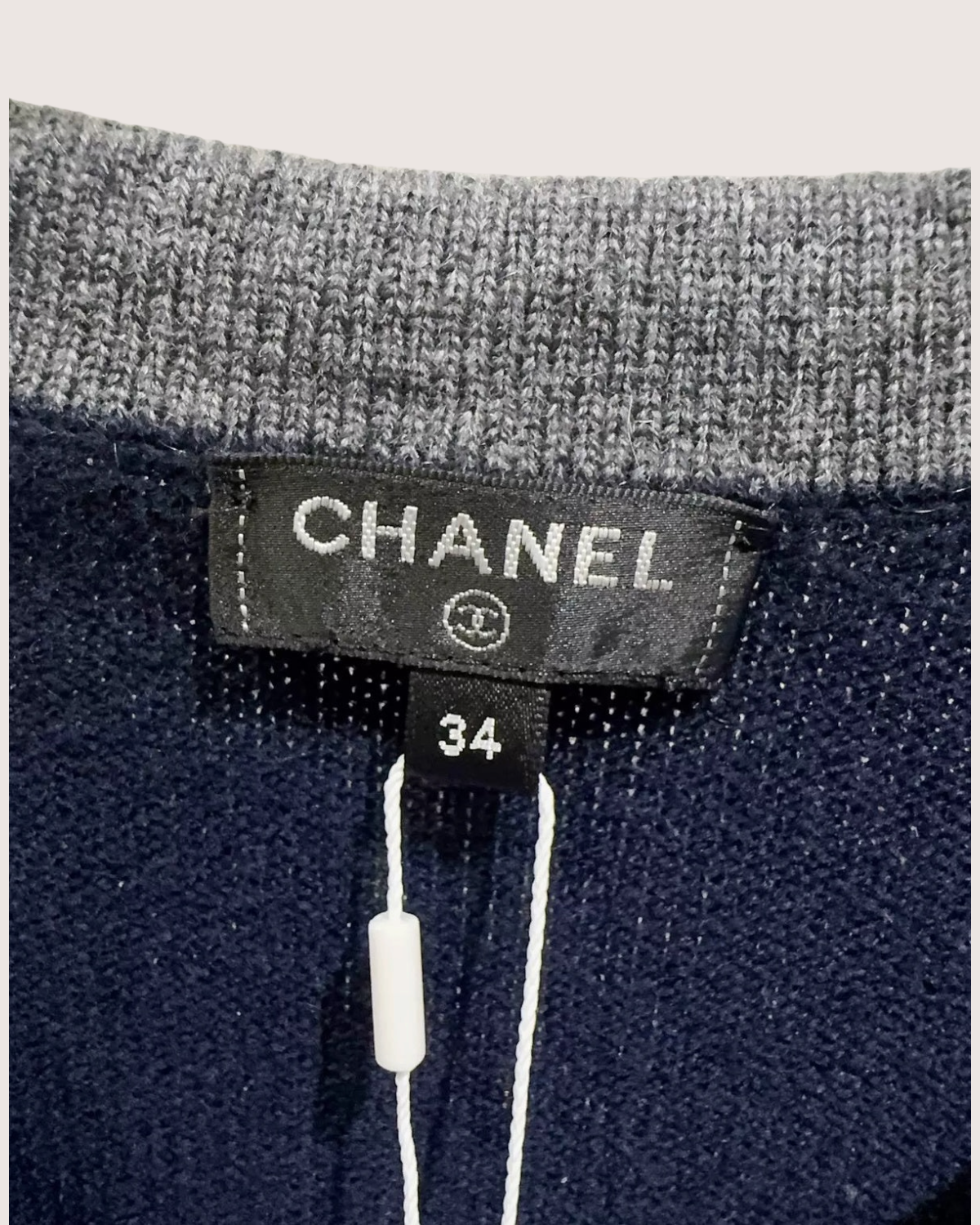Chanel Cashmere Cardigan Navy, Grey FR 34