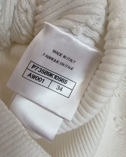 Chanel 22B Short-Sleeve Bobble Sweater White FR 34