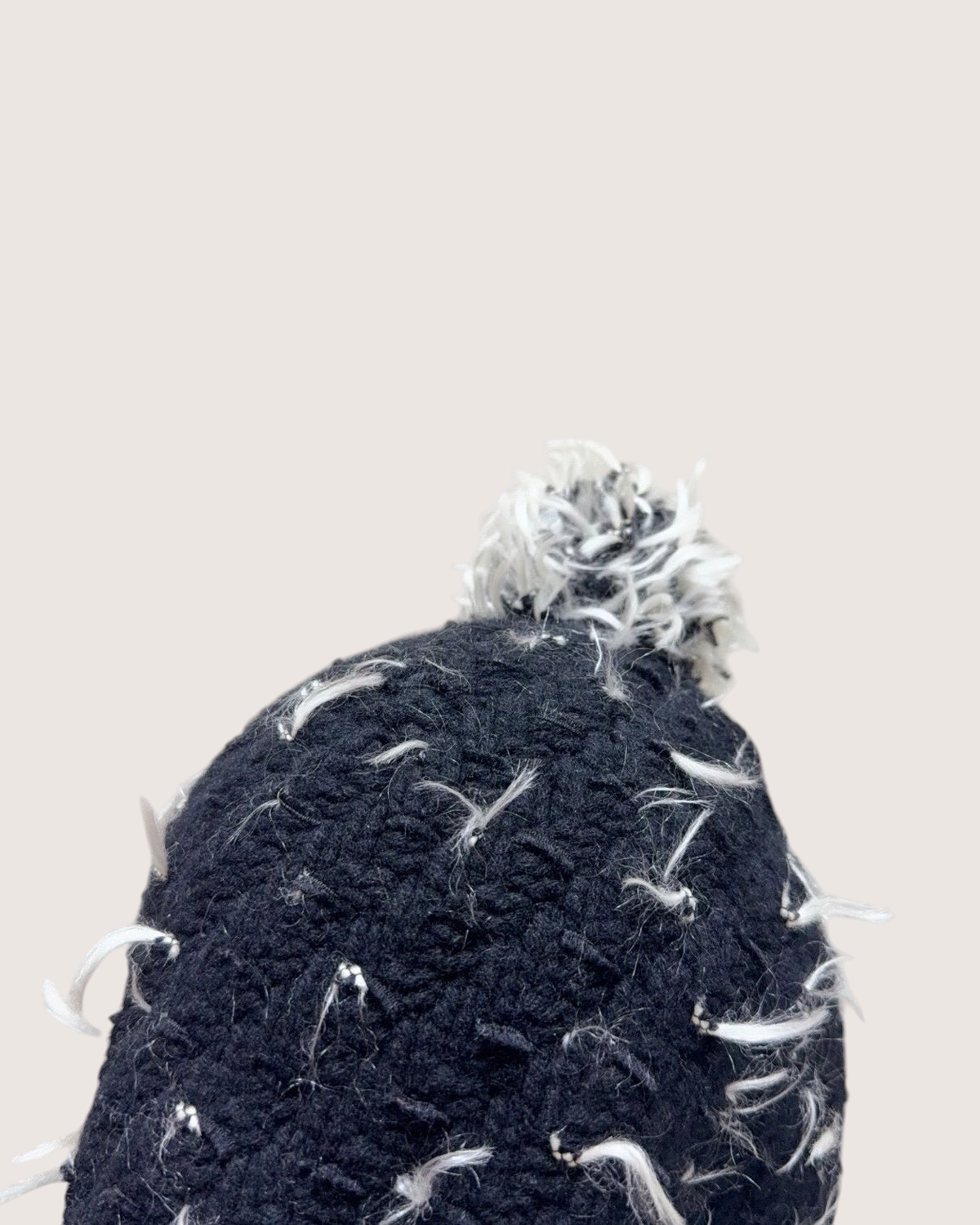 Chanel Fringe Knit Hat Black, White, Gold One Size
