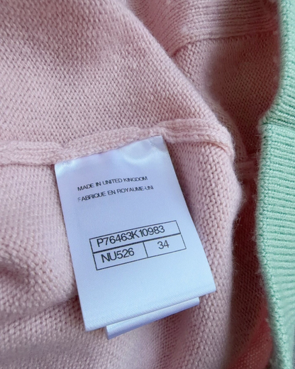 Chanel 24C Cashmere Contrast-Trim Four-Pocket Cardigan Pink, Green FR 34