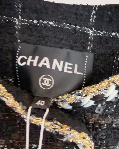 Chanel 21S Sequin Tweed Four-Pocket Jacket Black, Gold, Multicolor FR 40