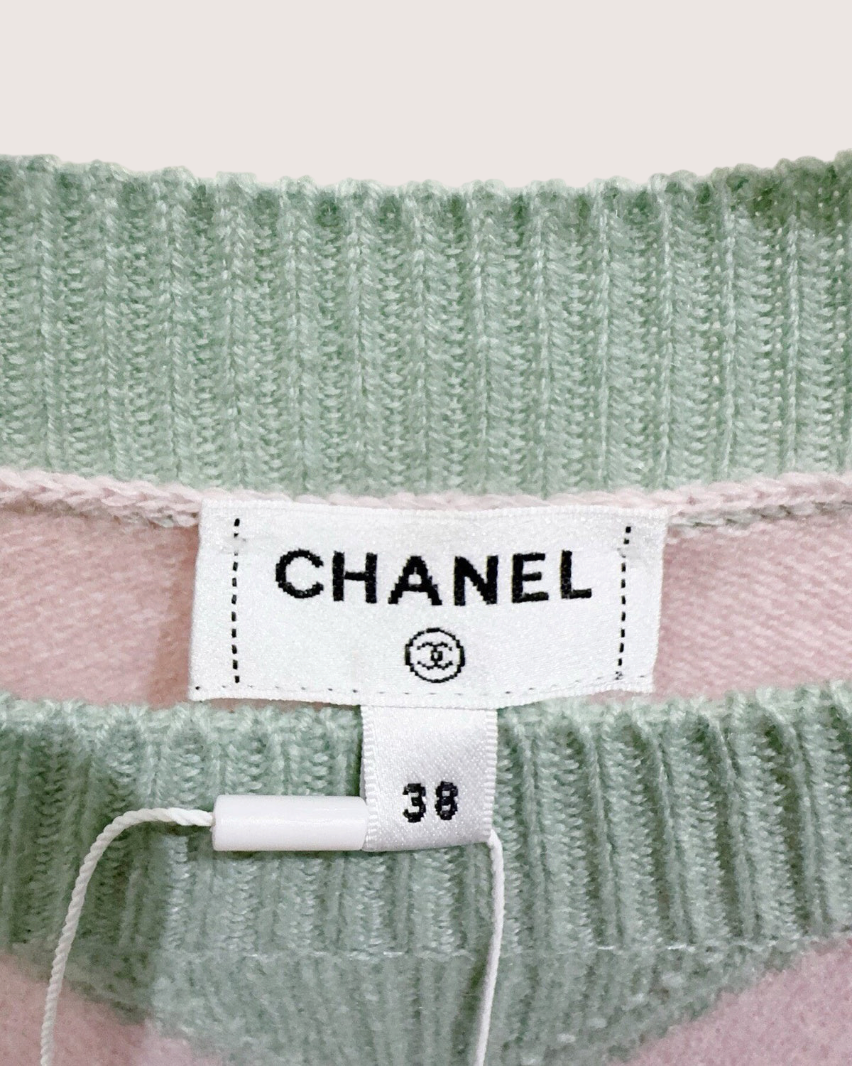 Chanel 24C Cashmere Colorblock Sequin CC Sweater Pink, Green FR 38