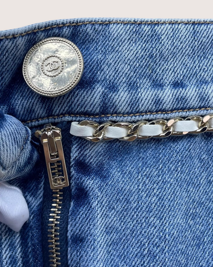 Chanel 23N Coco Neige Chain-Trim Denim Jeans