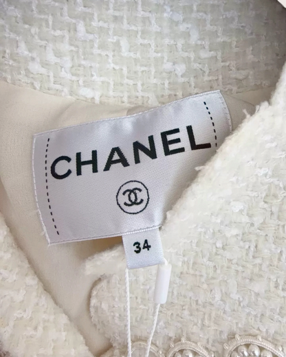 Chanel 20K Embroidered Tweed Jacket White, Beige/Ecru FR 34