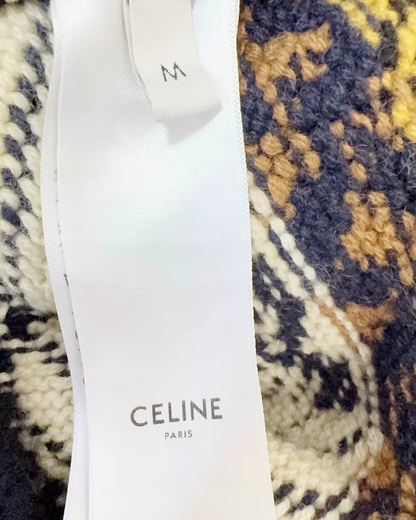 Celine Wool Fringe Cropped Sweater Navy, Beige/Ecru, Multicolor FR 38