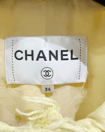 Chanel 21C Fringe Tweed Jacket Yellow, Beige/Ecru FR 34