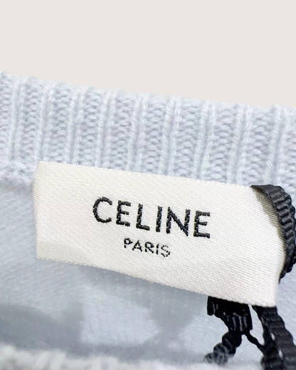 Celine Cashmere Triomphe Logo Sweater Blue FR 34