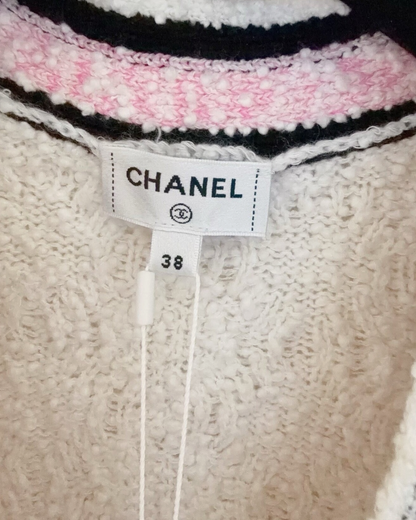 Chanel 24P Clover-Patch Openwork Cardigan White, Pink, Black FR 38