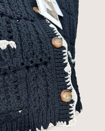 Chanel 26P Openwork Cardigan Black, Beige/Ecru FR 38