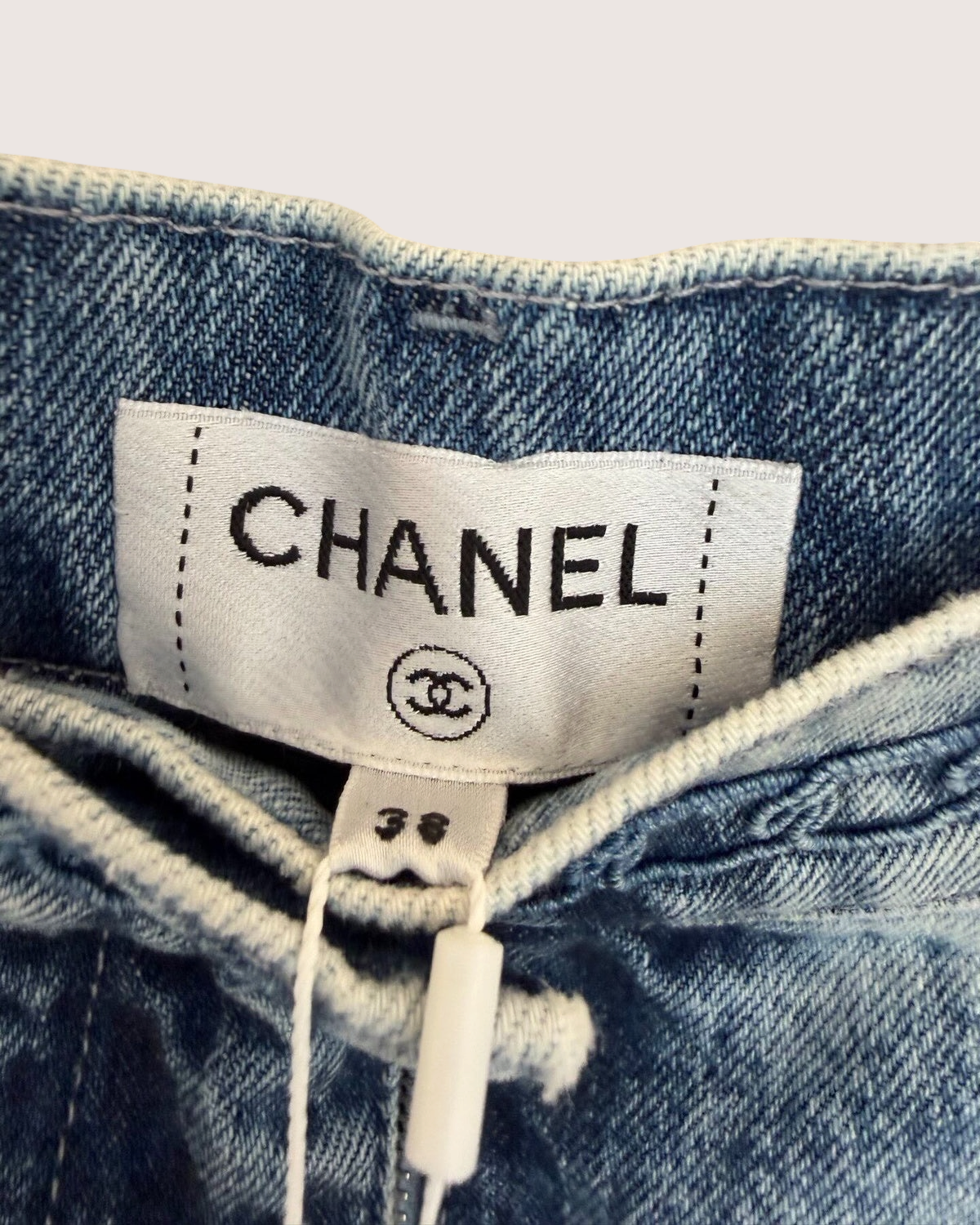 Chanel 26P Braided-Trim Wide-Leg Denim Jeans Blue FR 38