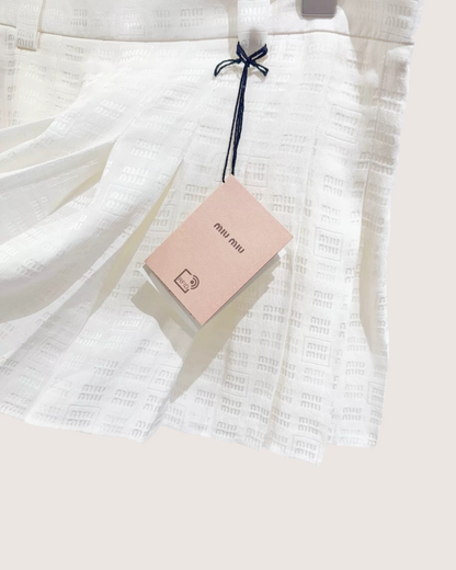 Miu Miu Logo Pleated Mini Skirt White FR 40