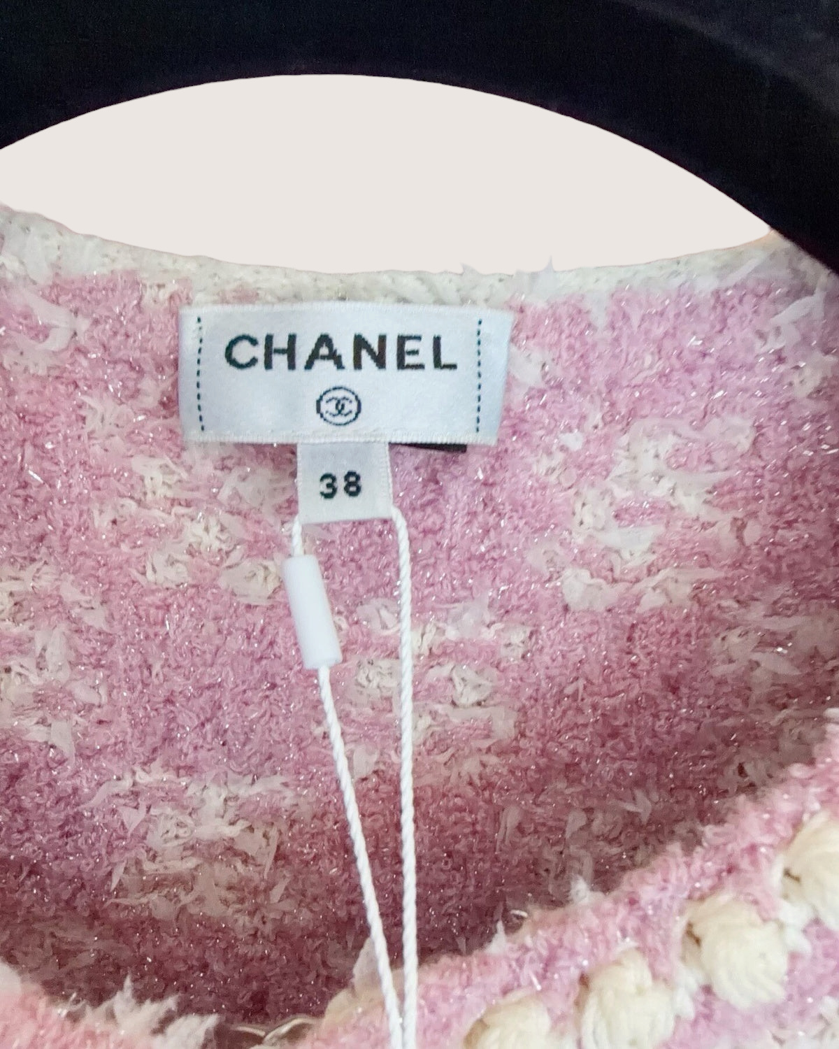 Chanel 23S Cropped Plaid Cardigan Pink, White FR 38