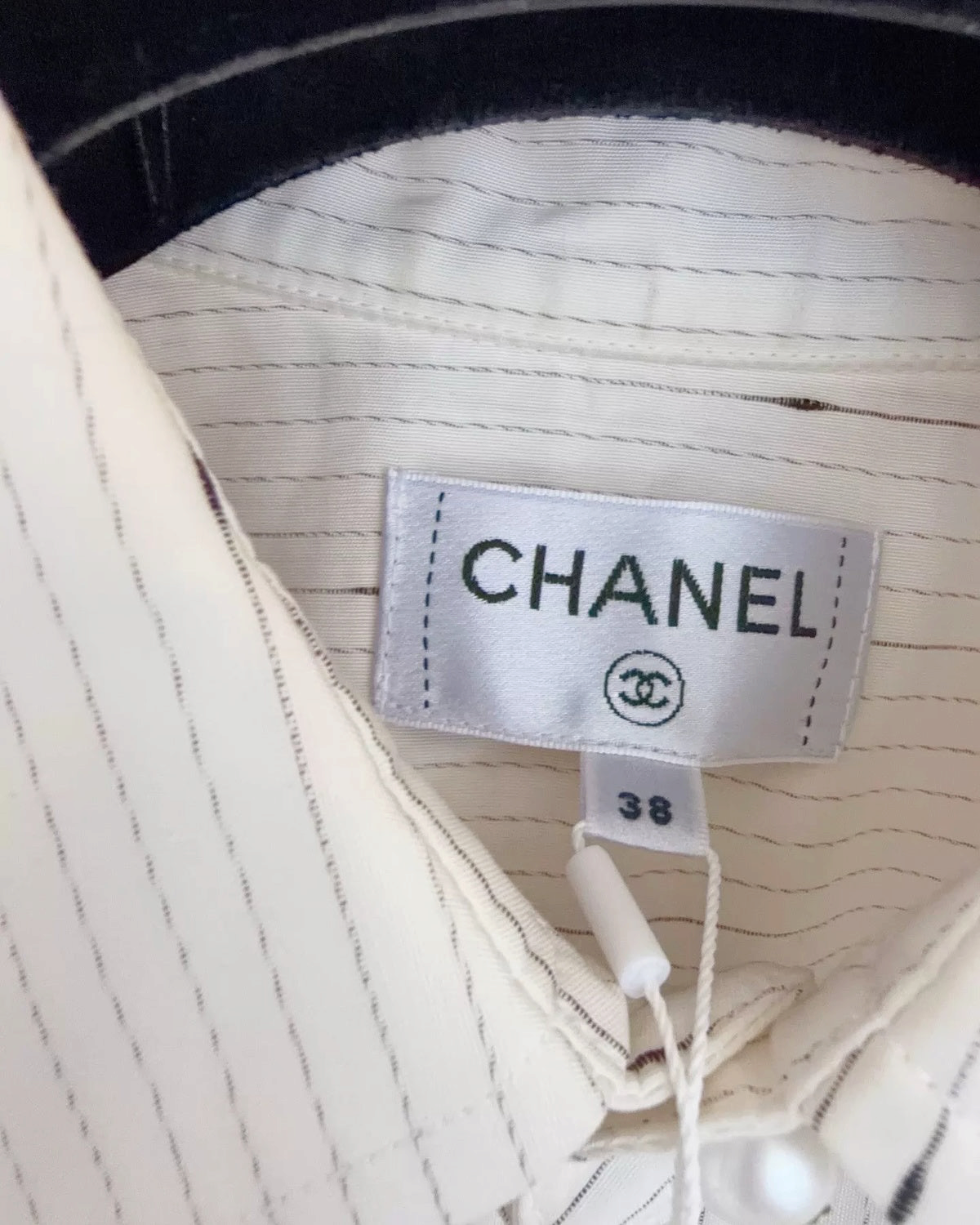 Chanel 26A Striped Cotton Shirt Beige/Ecru FR 38