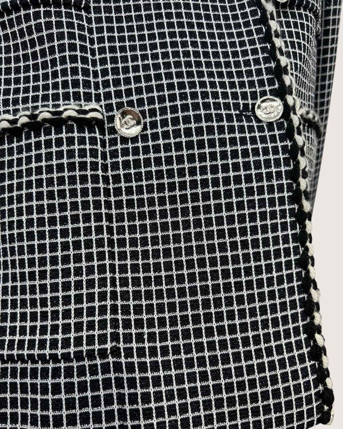 Chanel 25C Tweed Plaid Double-Breasted Jacket Black, White FR 34
