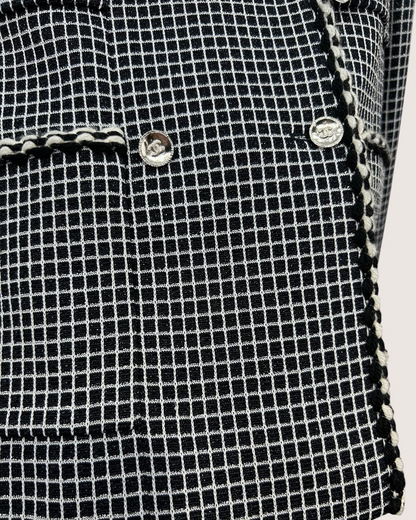 Chanel 25C Tweed Plaid Double-Breasted Jacket Black, White FR 34